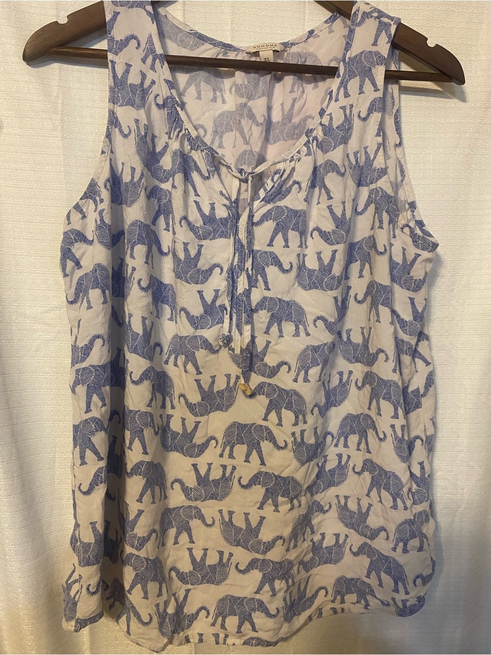 White Sleeveless Blouse with Blue Elephant Print